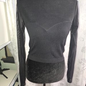 Fashion Nova Elegant Black Mesh Sleeve Top